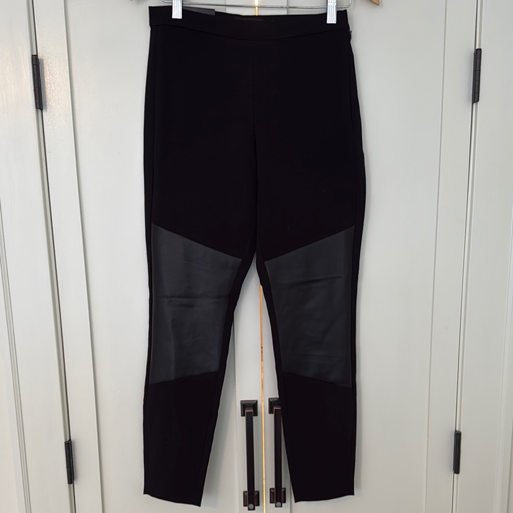 Black Leggings with Faux Leather Panels